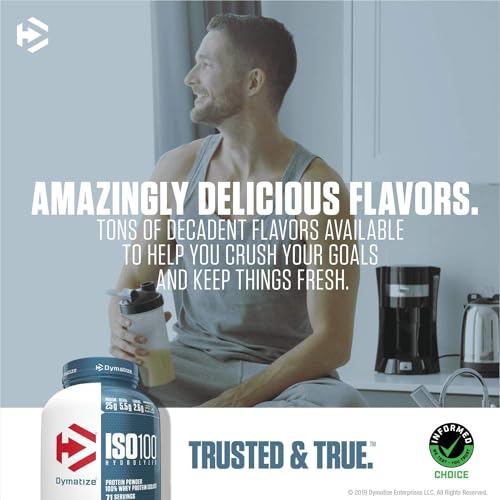 Dymatize ISO100 Whey Protein Powder Isolate, Gourmet Vanilla, 25g of Protein, 5.5g BCAAs, Less Than 120 Cal., Gluten Free, 1g Fat, 1g Sugar, 2g Carb (20 Servings)