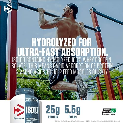 Dymatize ISO100 Whey Protein Powder Isolate, Gourmet Vanilla, 25g of Protein, 5.5g BCAAs, Less Than 120 Cal., Gluten Free, 1g Fat, 1g Sugar, 2g Carb (20 Servings)