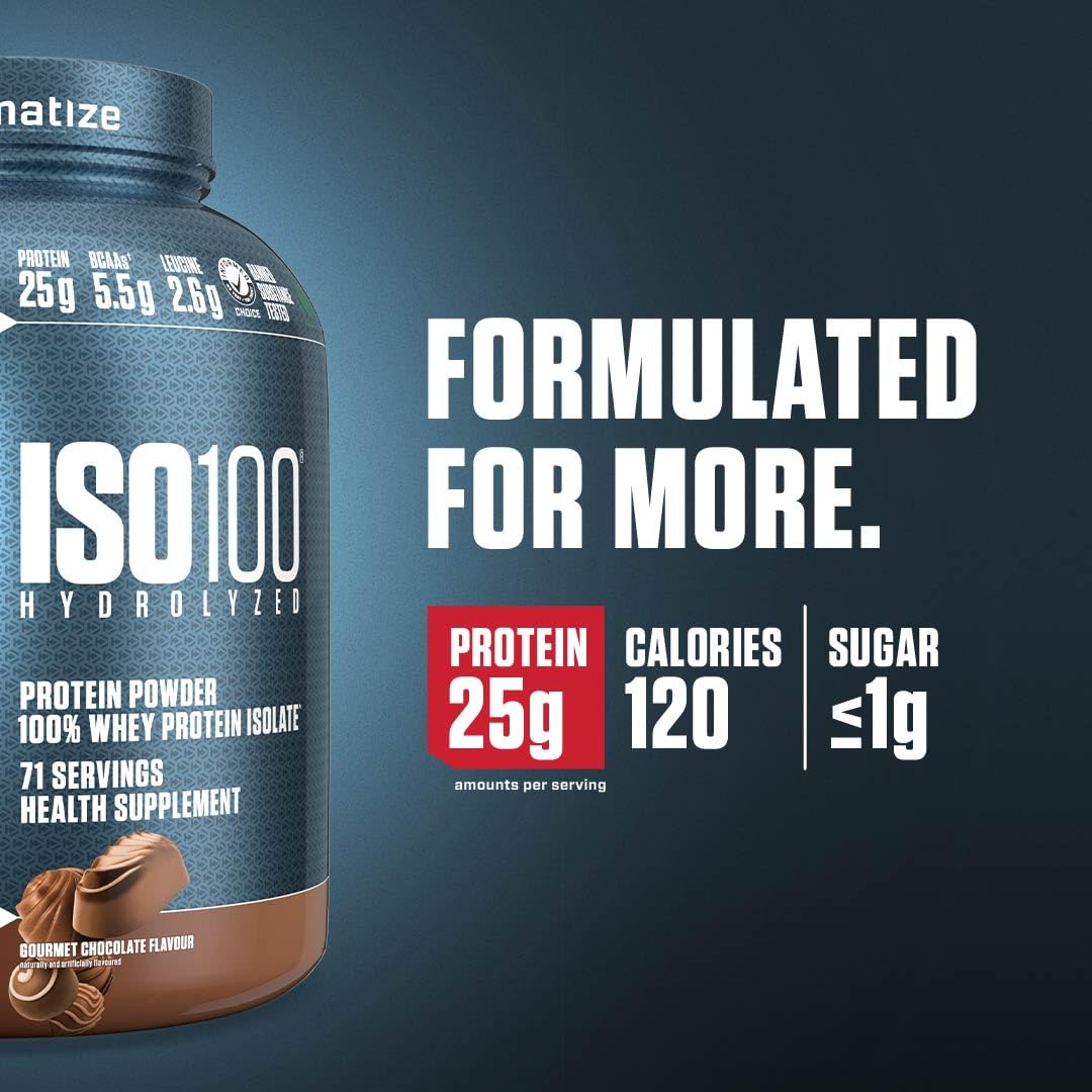 Dymatize ISO100 Whey Protein Powder Isolate, Gourmet Vanilla, 25g of Protein, 5.5g BCAAs, Less Than 120 Cal., Gluten Free, 1g Fat, 1g Sugar, 2g Carb (20 Servings)