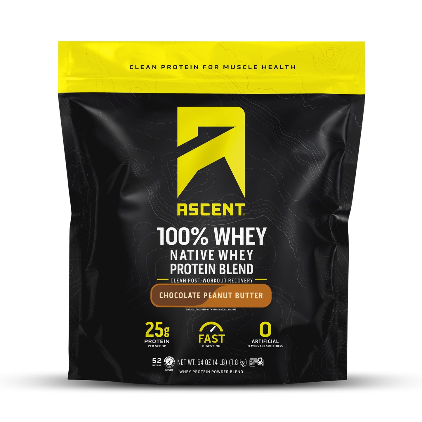 Ascent 100% Whey, Native Whey Protein Blend - Clean Post Workout Recovery, Digesting, Zero Artificial Flavors & Sweeteners, Gluten Free, 5.5g BCAA, 2.6g Leucine, Vanilla Bean 4 lb.