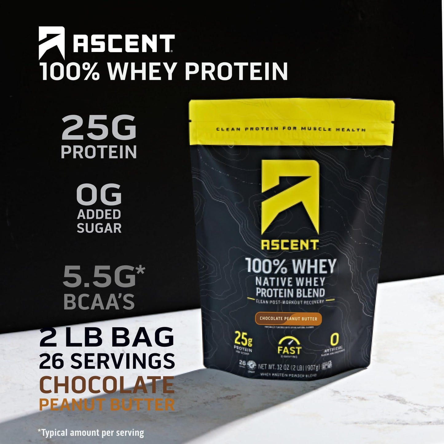 Ascent 100% Whey, Native Whey Protein Blend - Clean Post Workout Recovery, Digesting, Zero Artificial Flavors & Sweeteners, Gluten Free, 5.5g BCAA, 2.6g Leucine, Vanilla Bean 4 lb.