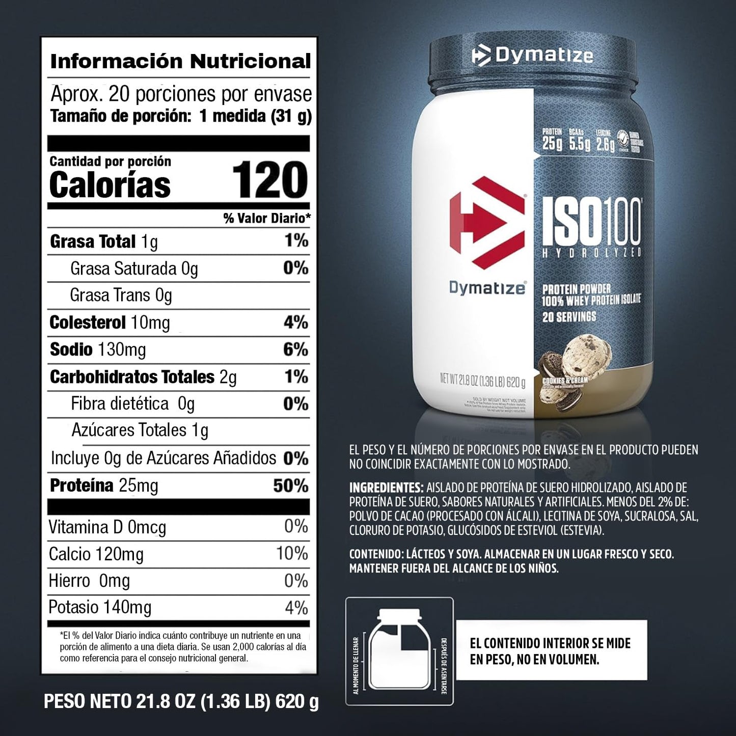 Dymatize ISO100 Whey Protein Powder Isolate, Gourmet Vanilla, 25g of Protein, 5.5g BCAAs, Less Than 120 Cal., Gluten Free, 1g Fat, 1g Sugar, 2g Carb (20 Servings)