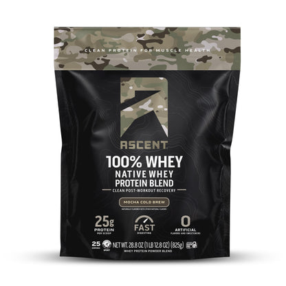 Ascent 100% Whey, Native Whey Protein Blend - Clean Post Workout Recovery, Digesting, Zero Artificial Flavors & Sweeteners, Gluten Free, 5.5g BCAA, 2.6g Leucine, Vanilla Bean 4 lb.