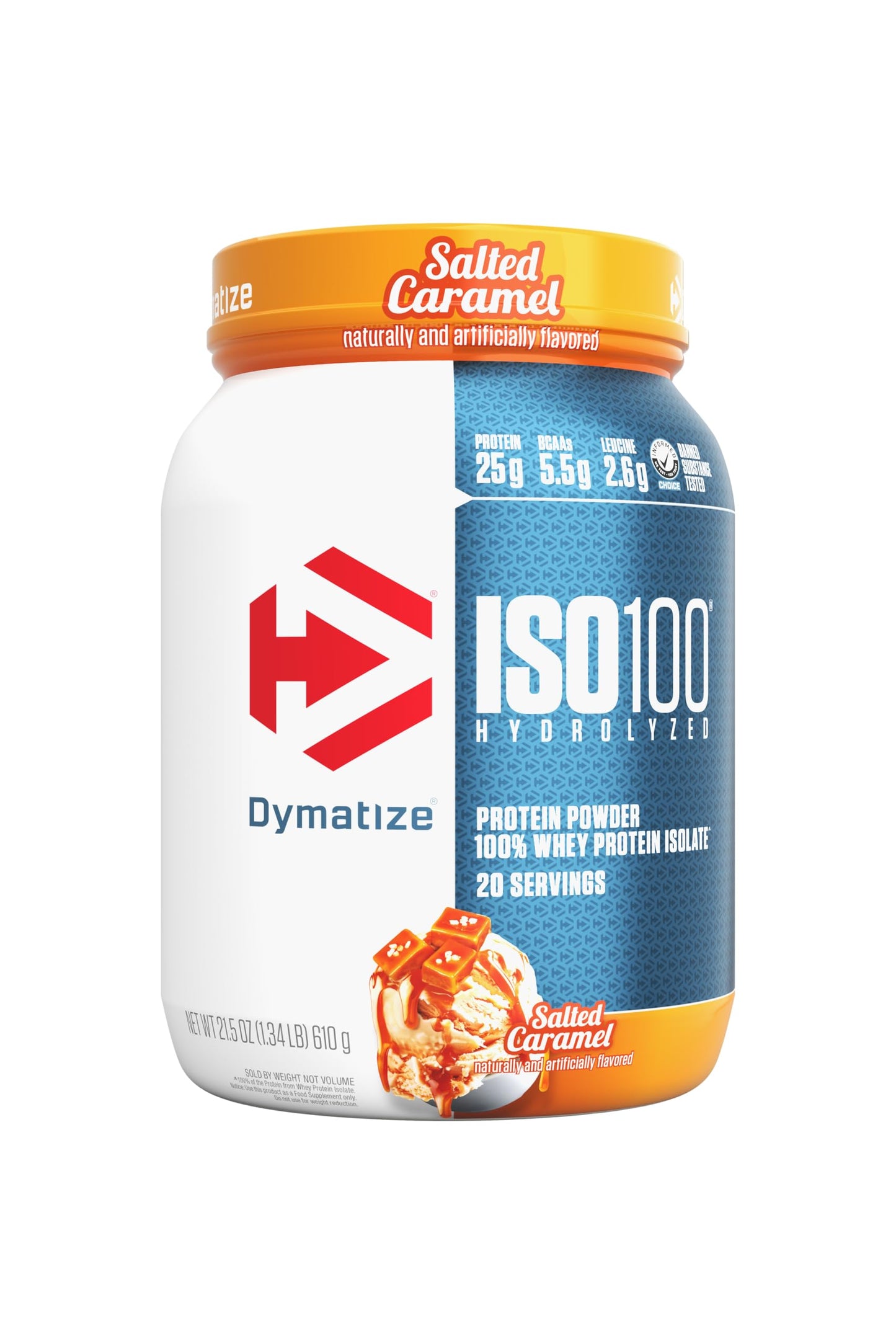 Dymatize ISO100 Whey Protein Powder Isolate, Gourmet Vanilla, 25g of Protein, 5.5g BCAAs, Less Than 120 Cal., Gluten Free, 1g Fat, 1g Sugar, 2g Carb (20 Servings)