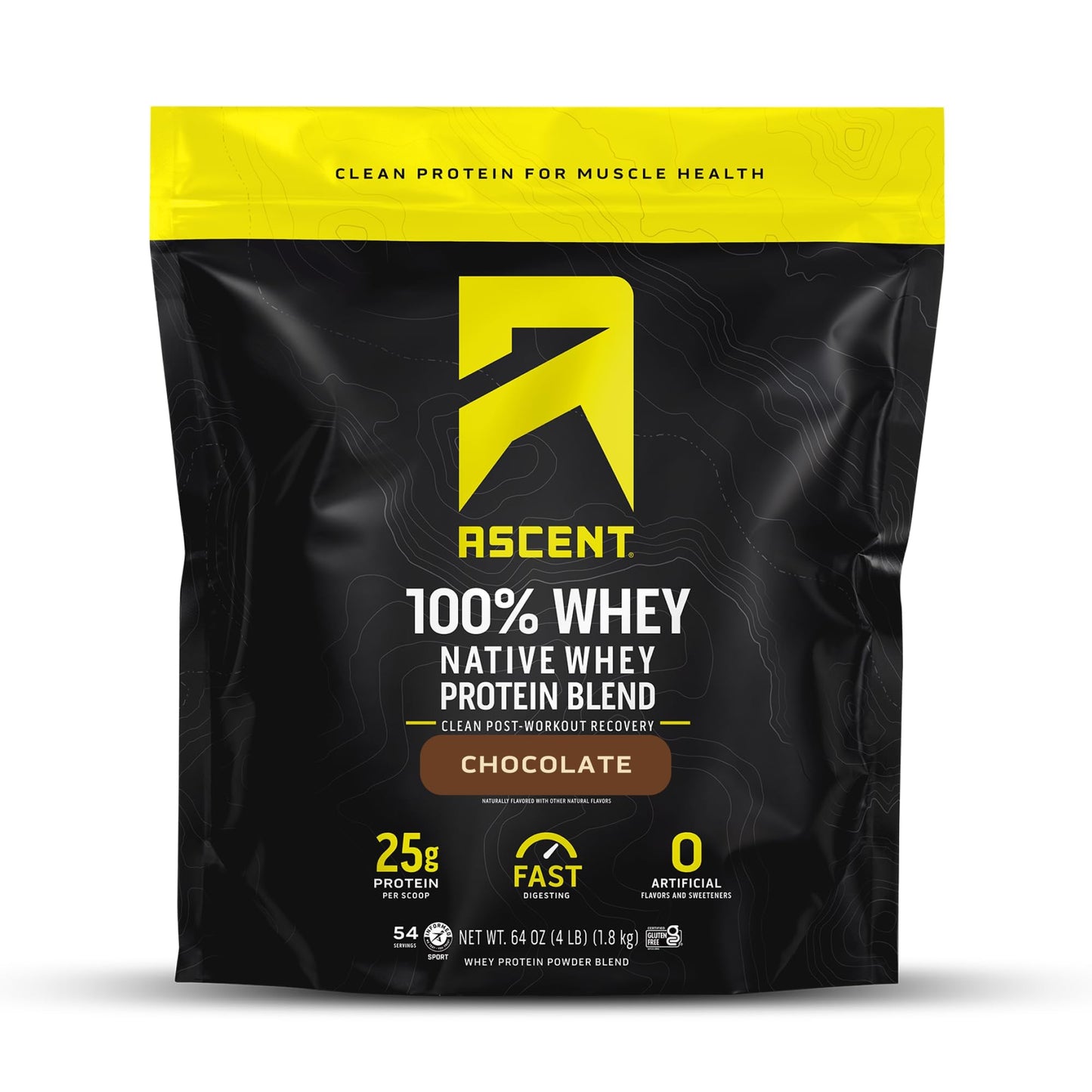 Ascent 100% Whey, Native Whey Protein Blend - Clean Post Workout Recovery, Digesting, Zero Artificial Flavors & Sweeteners, Gluten Free, 5.5g BCAA, 2.6g Leucine, Vanilla Bean 4 lb.