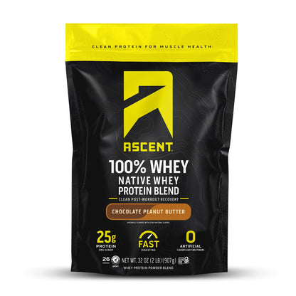 Ascent 100% Whey, Native Whey Protein Blend - Clean Post Workout Recovery, Digesting, Zero Artificial Flavors & Sweeteners, Gluten Free, 5.5g BCAA, 2.6g Leucine, Vanilla Bean 4 lb.