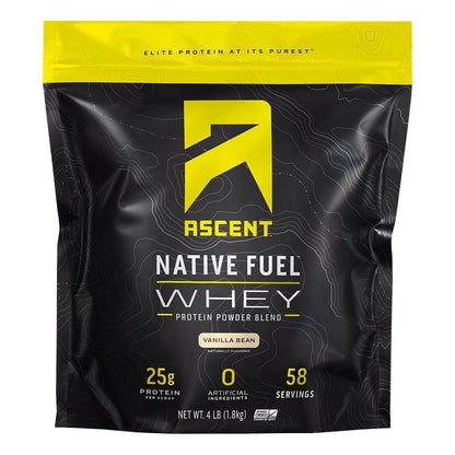 Ascent 100% Whey, Native Whey Protein Blend - Clean Post Workout Recovery, Digesting, Zero Artificial Flavors & Sweeteners, Gluten Free, 5.5g BCAA, 2.6g Leucine, Vanilla Bean 4 lb.