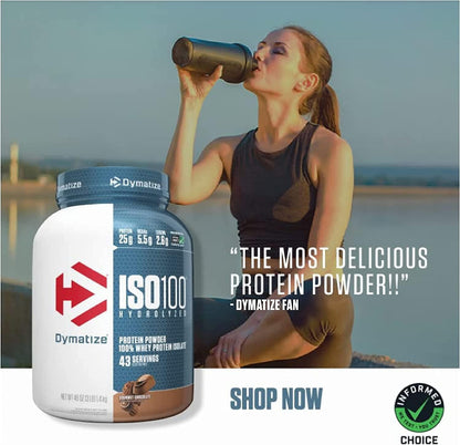 Dymatize ISO100 Whey Protein Powder Isolate, Gourmet Vanilla, 25g of Protein, 5.5g BCAAs, Less Than 120 Cal., Gluten Free, 1g Fat, 1g Sugar, 2g Carb (20 Servings)