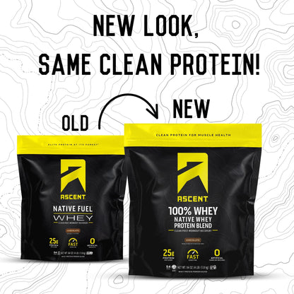 Ascent 100% Whey, Native Whey Protein Blend - Clean Post Workout Recovery, Digesting, Zero Artificial Flavors & Sweeteners, Gluten Free, 5.5g BCAA, 2.6g Leucine, Vanilla Bean 4 lb.