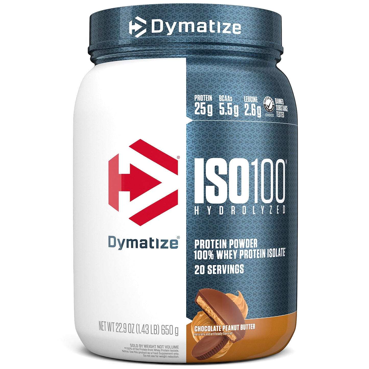 Dymatize ISO100 Whey Protein Powder Isolate, Gourmet Vanilla, 25g of Protein, 5.5g BCAAs, Less Than 120 Cal., Gluten Free, 1g Fat, 1g Sugar, 2g Carb (20 Servings)