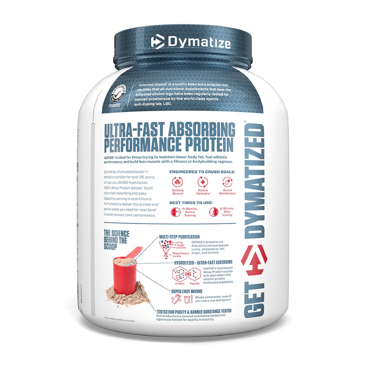 Dymatize ISO100 Whey Protein Powder Isolate, Gourmet Vanilla, 25g of Protein, 5.5g BCAAs, Less Than 120 Cal., Gluten Free, 1g Fat, 1g Sugar, 2g Carb (20 Servings)