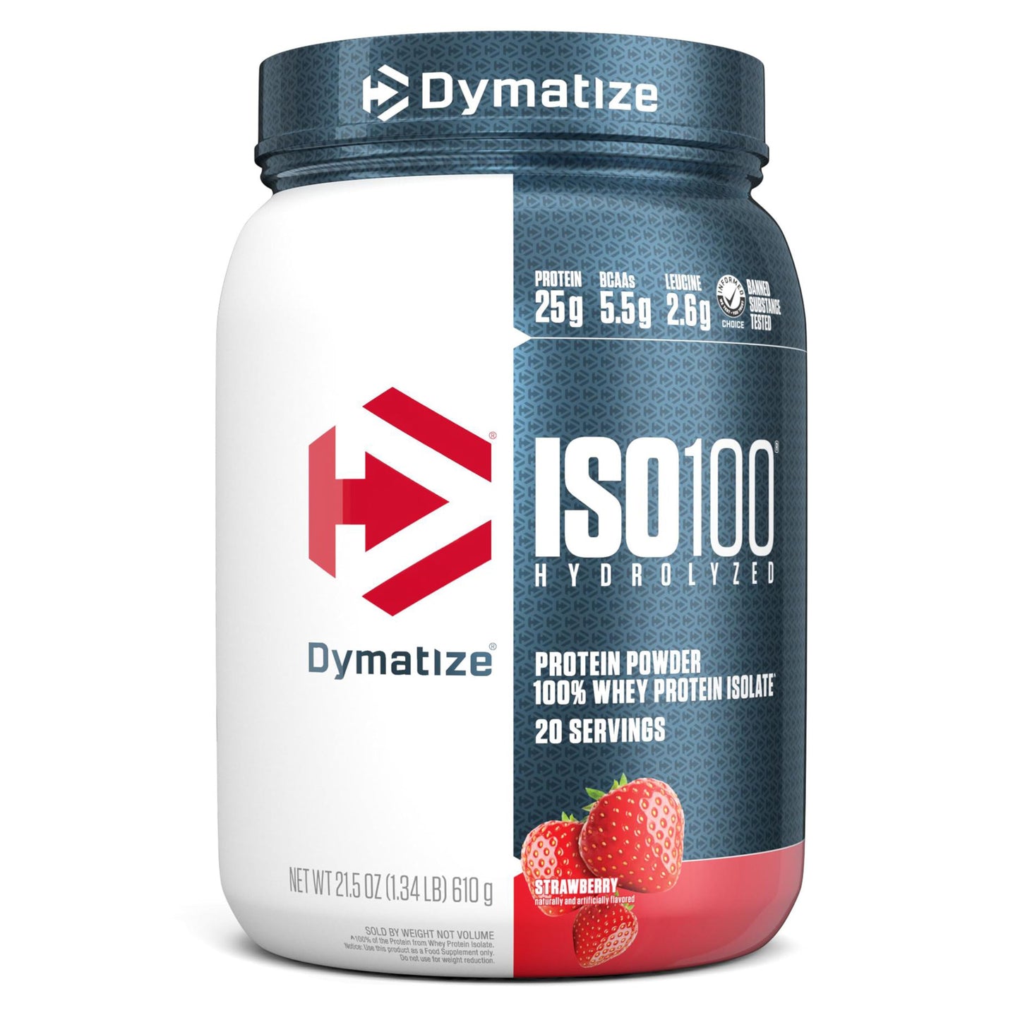 Dymatize ISO100 Whey Protein Powder Isolate, Gourmet Vanilla, 25g of Protein, 5.5g BCAAs, Less Than 120 Cal., Gluten Free, 1g Fat, 1g Sugar, 2g Carb (20 Servings)