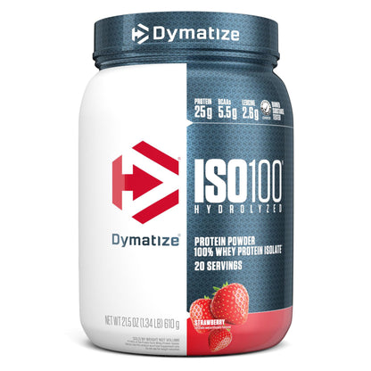 Dymatize ISO100 Whey Protein Powder Isolate, Gourmet Vanilla, 25g of Protein, 5.5g BCAAs, Less Than 120 Cal., Gluten Free, 1g Fat, 1g Sugar, 2g Carb (20 Servings)