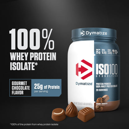 Dymatize ISO100 Whey Protein Powder Isolate, Gourmet Vanilla, 25g of Protein, 5.5g BCAAs, Less Than 120 Cal., Gluten Free, 1g Fat, 1g Sugar, 2g Carb (20 Servings)