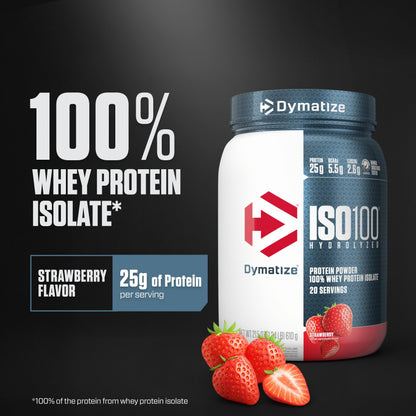 Dymatize ISO100 Whey Protein Powder Isolate, Gourmet Vanilla, 25g of Protein, 5.5g BCAAs, Less Than 120 Cal., Gluten Free, 1g Fat, 1g Sugar, 2g Carb (20 Servings)