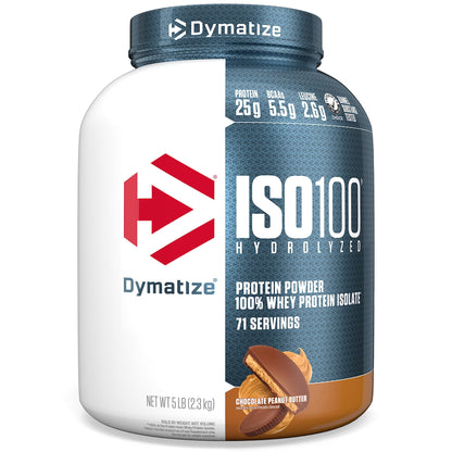 Dymatize ISO100 Whey Protein Powder Isolate, Gourmet Vanilla, 25g of Protein, 5.5g BCAAs, Less Than 120 Cal., Gluten Free, 1g Fat, 1g Sugar, 2g Carb (20 Servings)