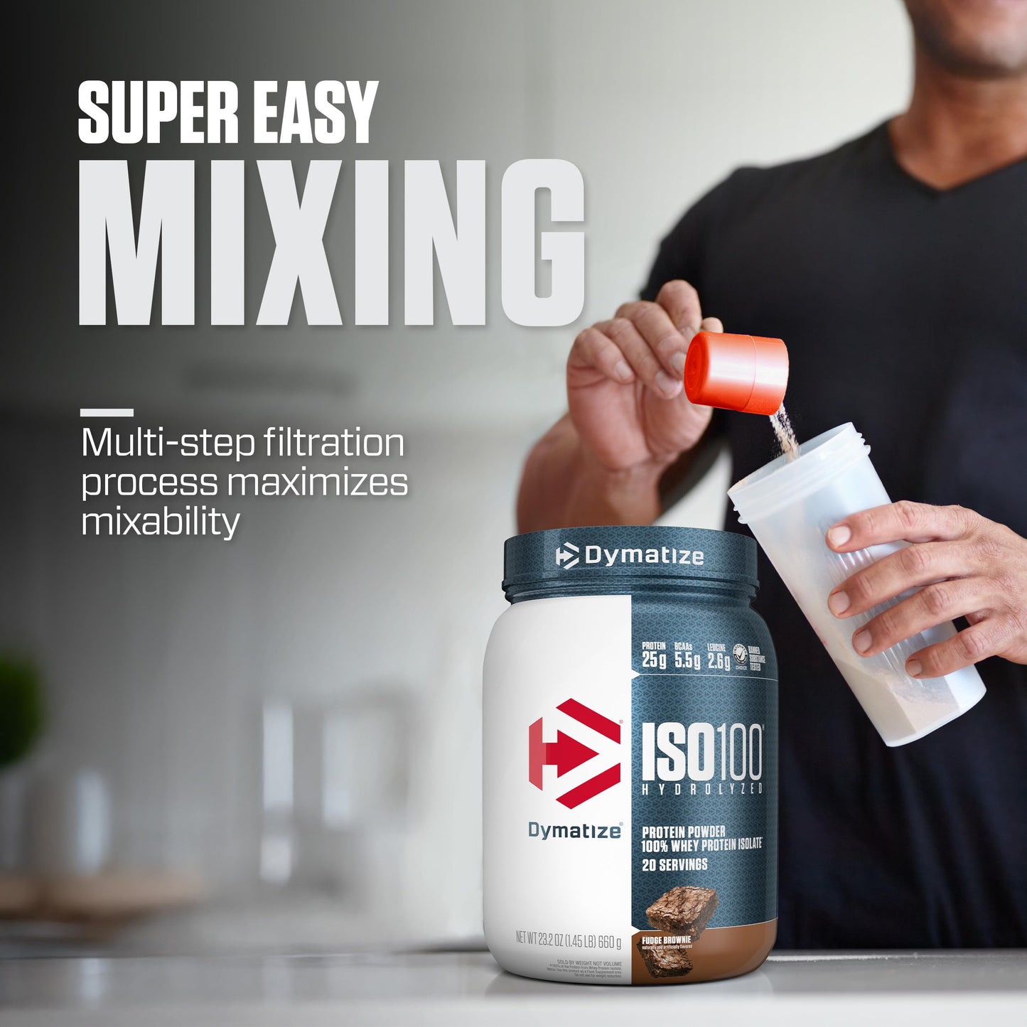 Dymatize ISO100 Whey Protein Powder Isolate, Gourmet Vanilla, 25g of Protein, 5.5g BCAAs, Less Than 120 Cal., Gluten Free, 1g Fat, 1g Sugar, 2g Carb (20 Servings)