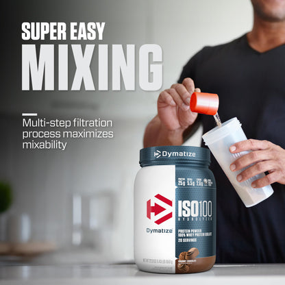 Dymatize ISO100 Whey Protein Powder Isolate, Gourmet Vanilla, 25g of Protein, 5.5g BCAAs, Less Than 120 Cal., Gluten Free, 1g Fat, 1g Sugar, 2g Carb (20 Servings)