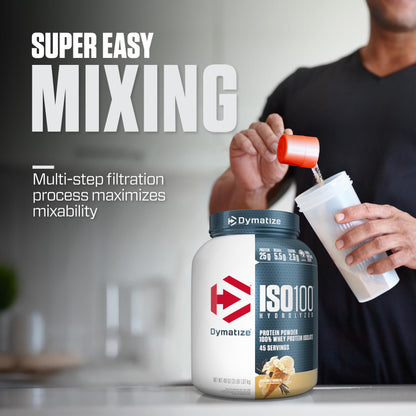 Dymatize ISO100 Whey Protein Powder Isolate, Gourmet Vanilla, 25g of Protein, 5.5g BCAAs, Less Than 120 Cal., Gluten Free, 1g Fat, 1g Sugar, 2g Carb (20 Servings)