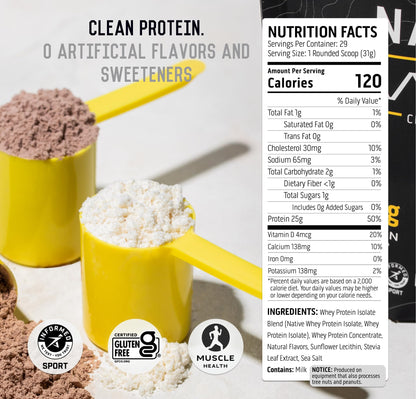 Ascent 100% Whey, Native Whey Protein Blend - Clean Post Workout Recovery, Digesting, Zero Artificial Flavors & Sweeteners, Gluten Free, 5.5g BCAA, 2.6g Leucine, Vanilla Bean 4 lb.