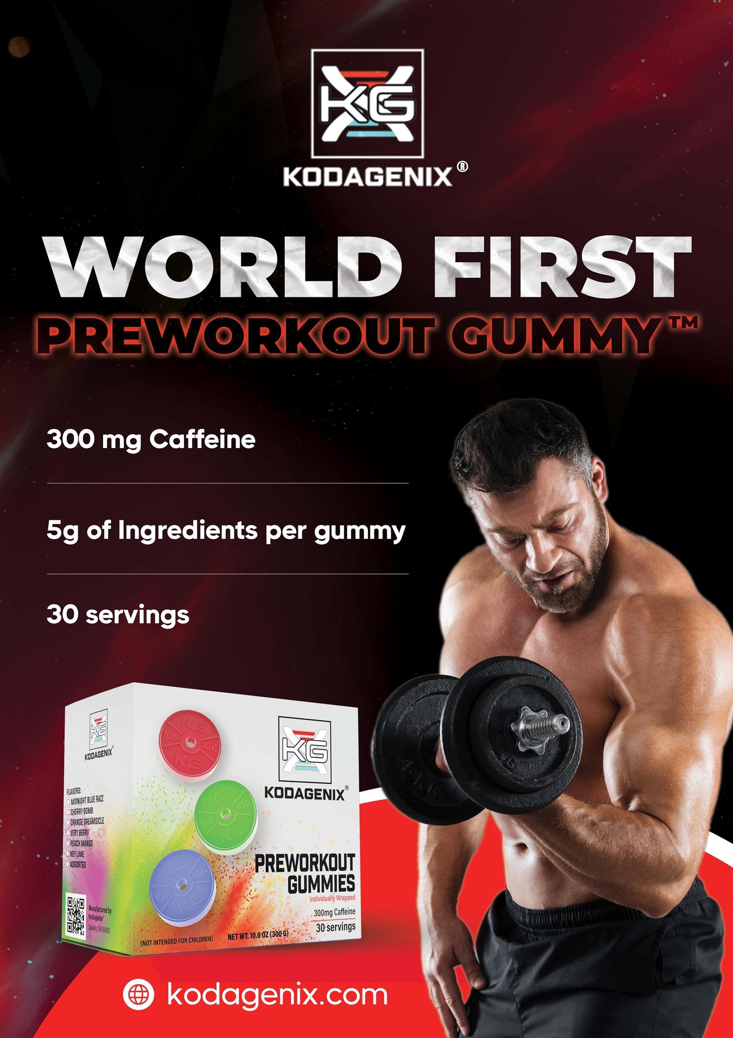 Kodagenix Pre Workout Gummies for Men and Women with Caffeine, L-Citrulline and Beta Alanine - World's First Preworkout Gummy™ - High Stim Preworkout for Men and Women - USA-Made - 30 Servings
