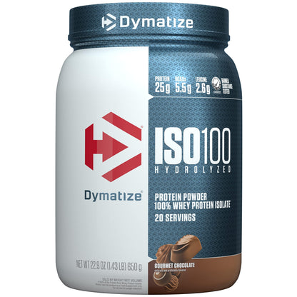 Dymatize ISO100 Whey Protein Powder Isolate, Gourmet Vanilla, 25g of Protein, 5.5g BCAAs, Less Than 120 Cal., Gluten Free, 1g Fat, 1g Sugar, 2g Carb (20 Servings)