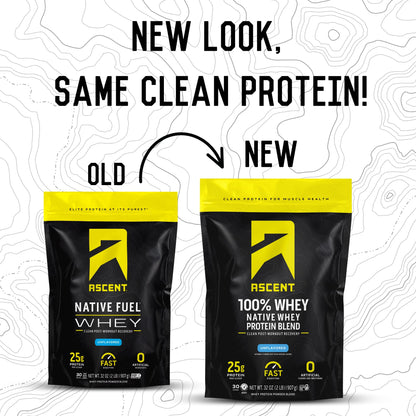 Ascent 100% Whey, Native Whey Protein Blend - Clean Post Workout Recovery, Digesting, Zero Artificial Flavors & Sweeteners, Gluten Free, 5.5g BCAA, 2.6g Leucine, Vanilla Bean 4 lb.