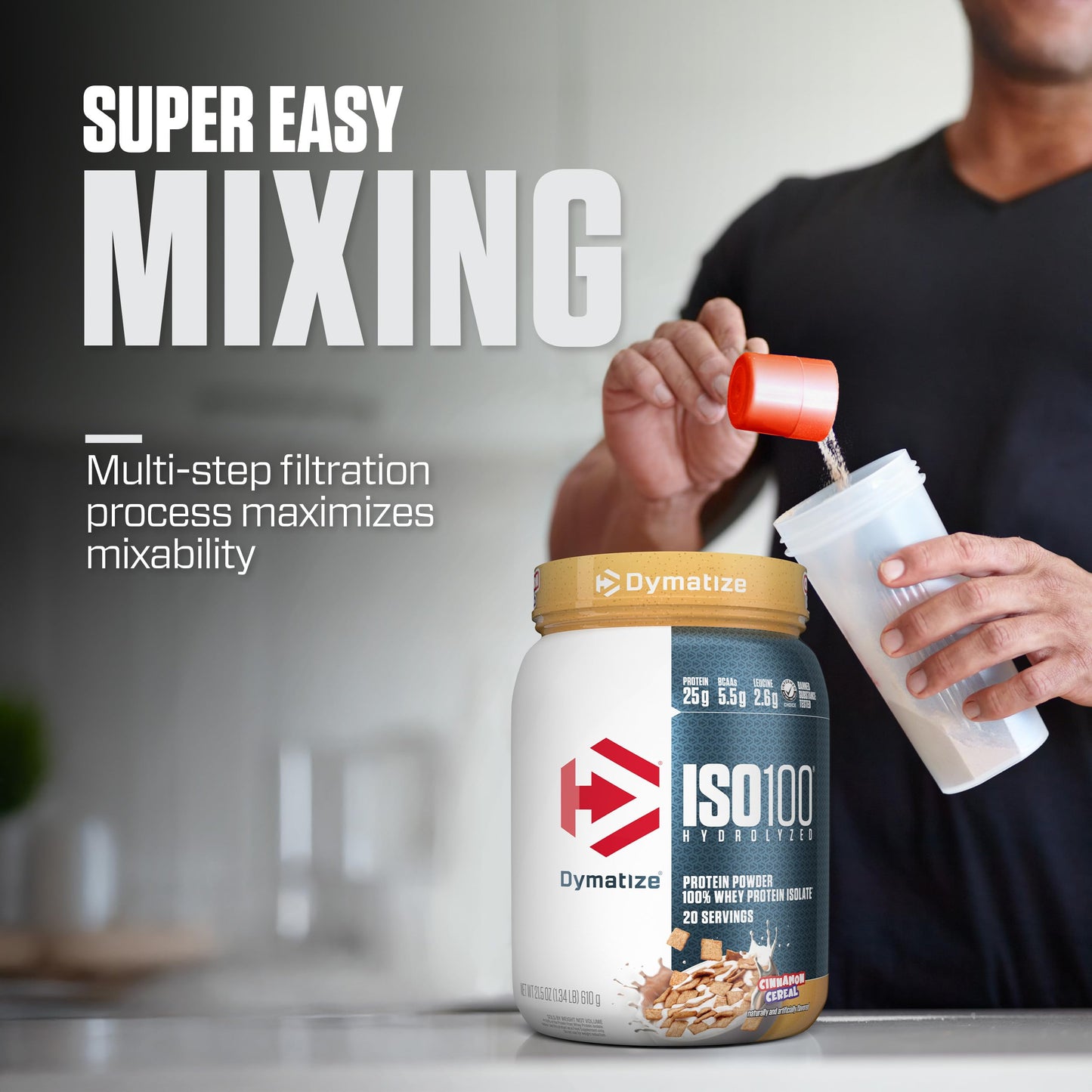 Dymatize ISO100 Whey Protein Powder Isolate, Gourmet Vanilla, 25g of Protein, 5.5g BCAAs, Less Than 120 Cal., Gluten Free, 1g Fat, 1g Sugar, 2g Carb (20 Servings)