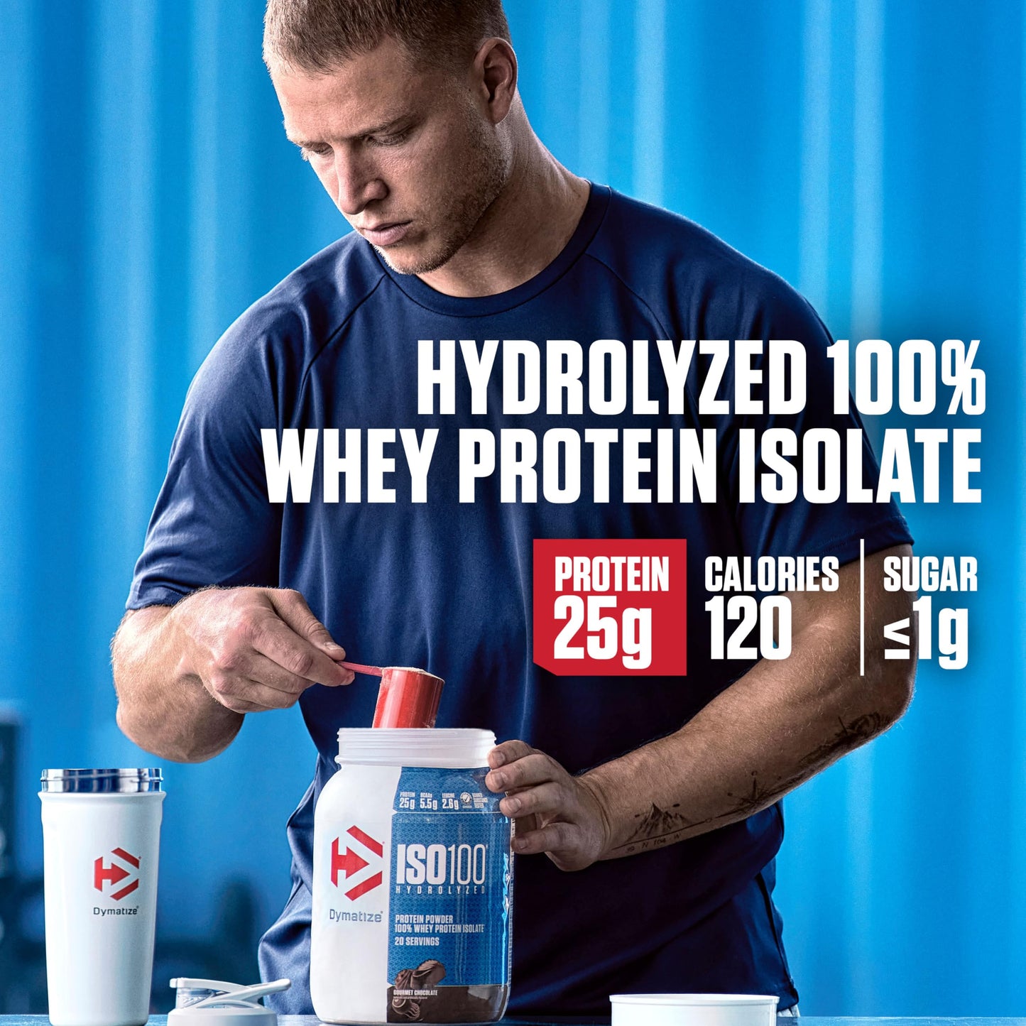 Dymatize ISO100 Whey Protein Powder Isolate, Gourmet Vanilla, 25g of Protein, 5.5g BCAAs, Less Than 120 Cal., Gluten Free, 1g Fat, 1g Sugar, 2g Carb (20 Servings)